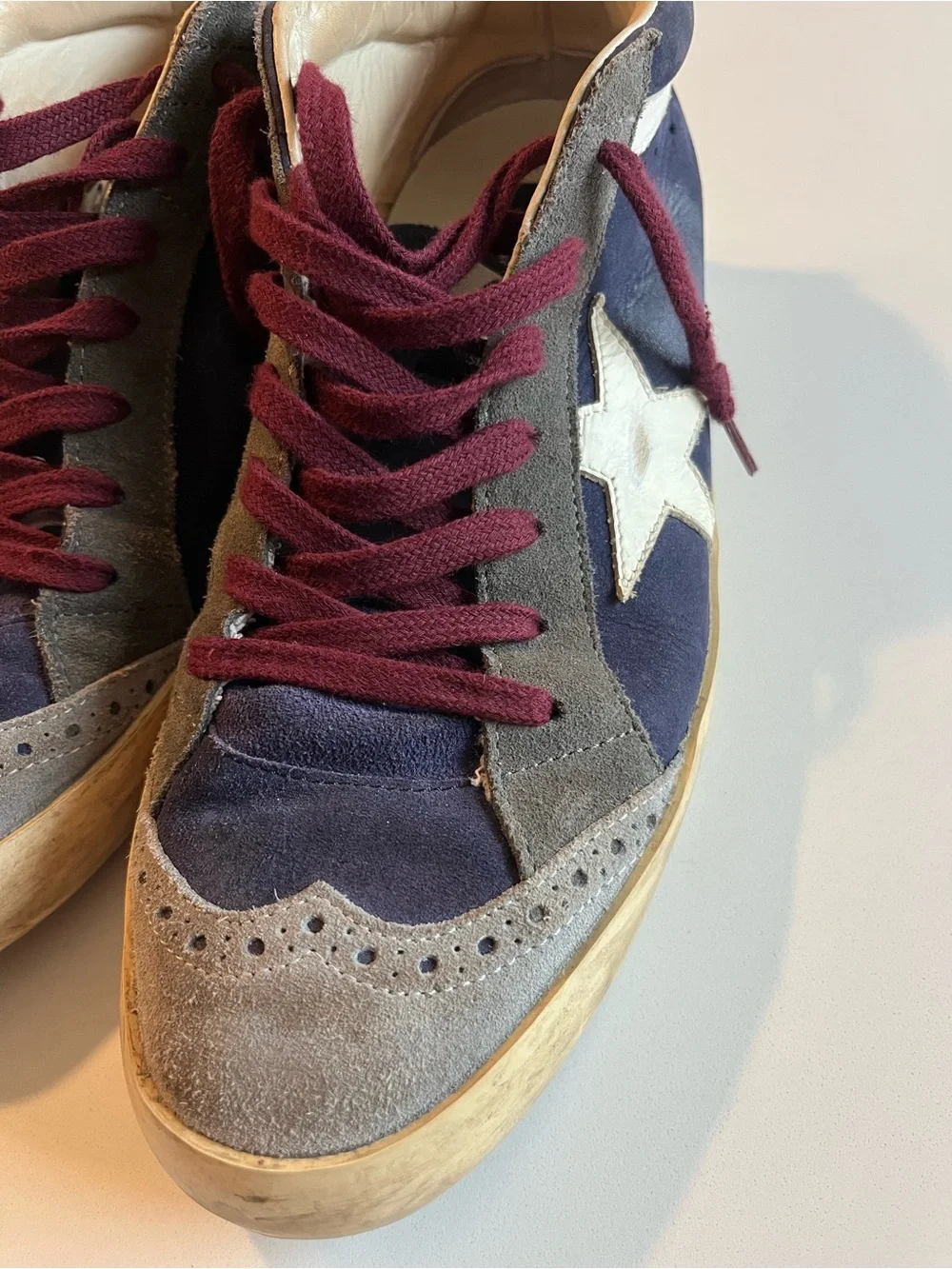 Golden Goose Navy, Burgundy and Beige Midstar High-Top Sneaker - Picture 3 of 12